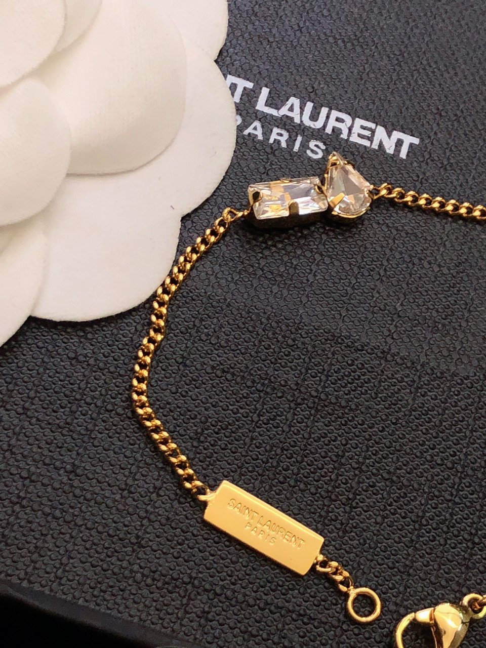 Saint Laurent Cassandre Spike Crystal Drop earrings gold-tone metal with clear faceted crystals 6 5cm drop length
