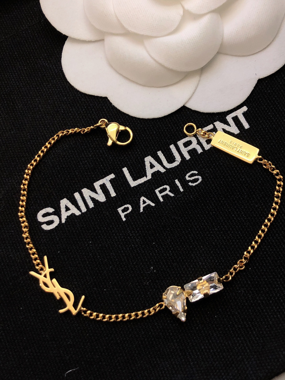 Saint Laurent Cassandre Spike Crystal Drop earrings gold-tone metal with clear faceted crystals 6 5cm drop length