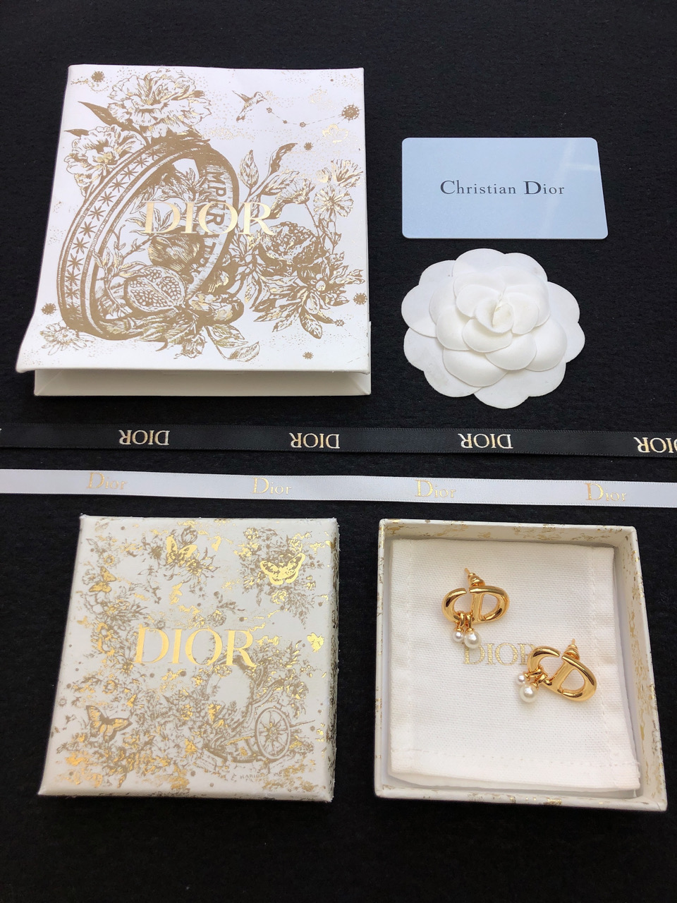 Dior CD Logo Pearl Drop earrings Gold-tone metal with white pearl accents One Size
