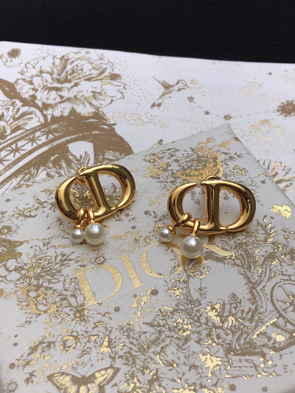 Dior CD Logo Pearl Drop earrings Gold-tone metal with white pearl accents One Size
