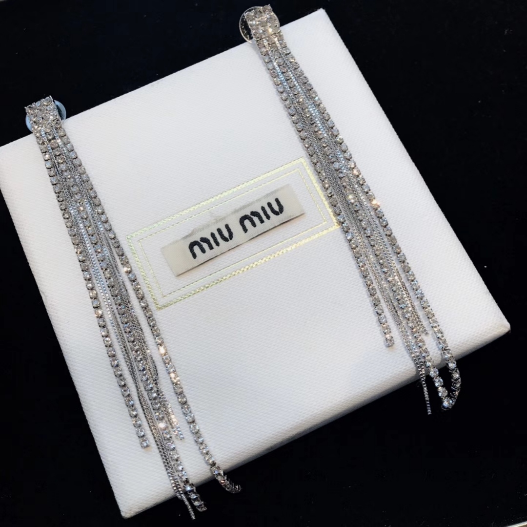 Miu Miu Crystal Tassel Fringe Earrings earrings Silver-toned metal with clear faceted crystals 10cm drop length