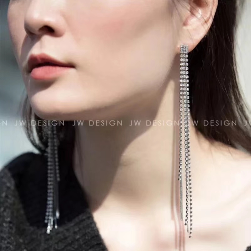 Miu Miu Crystal Tassel Fringe Earrings earrings Silver-toned metal with clear faceted crystals 10cm drop length