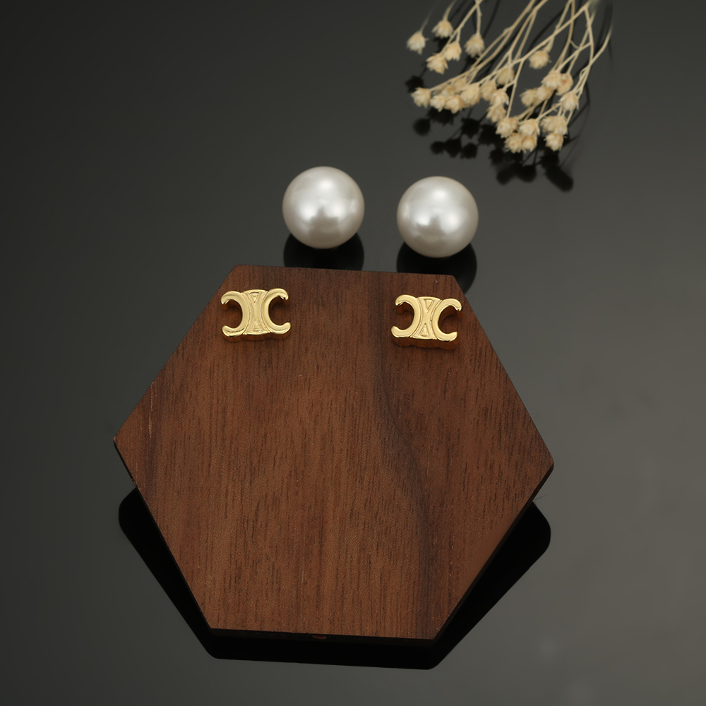 Celine Triomphe Pearl Stud Earrings earrings Gold-tone metal with white pearl One Size 10mm pearl diameter