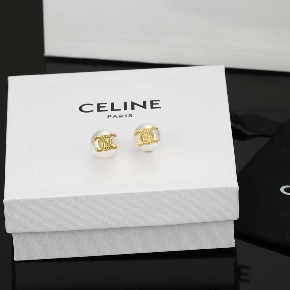 Celine Triomphe Pearl Stud Earrings earrings Gold-tone metal with white pearl One Size 10mm pearl diameter