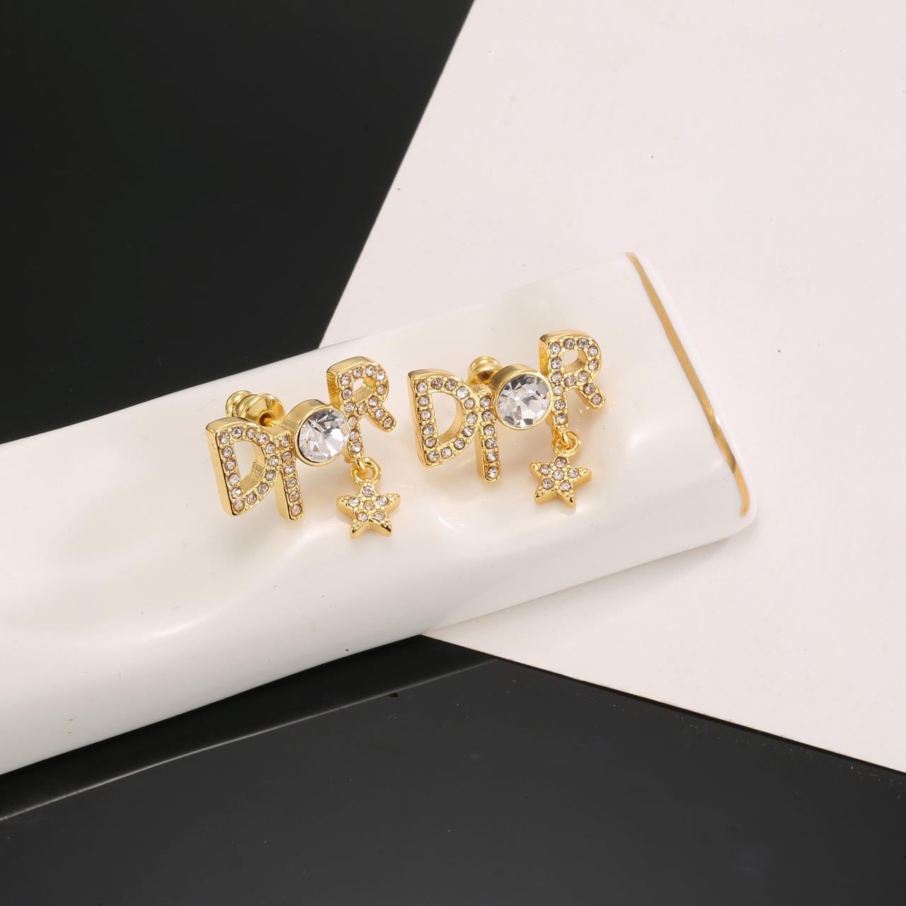 Dior Dio r evolution Star Charm Stud Earrings earrings Gold-tone metal with clear faceted crystal accents One Size standard stud earring size approx 1 5cm drop length