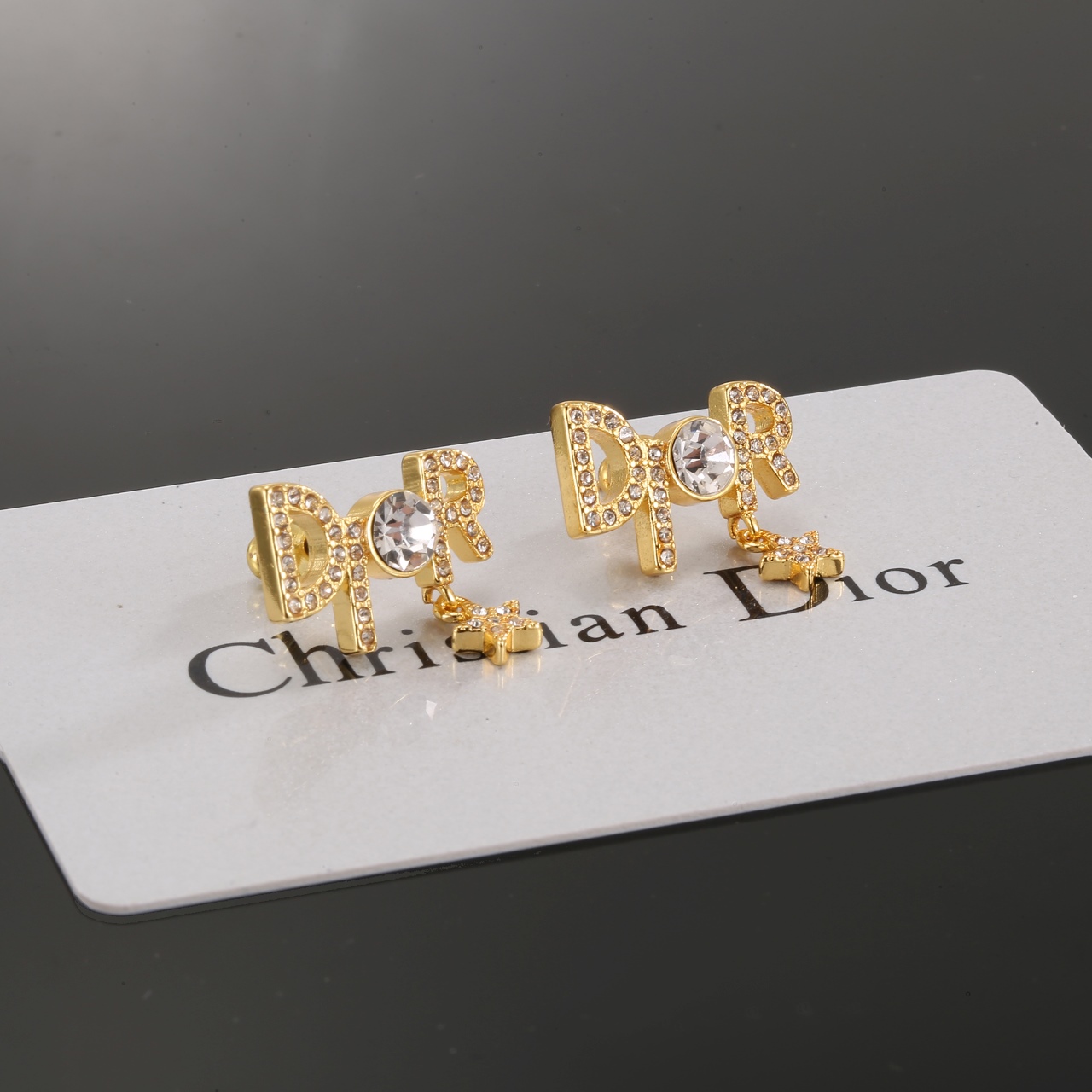 Dior Dio r evolution Star Charm Stud Earrings earrings Gold-tone metal with clear faceted crystal accents One Size standard stud earring size approx 1 5cm drop length