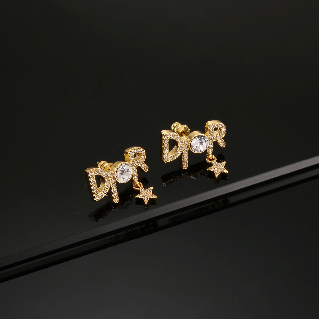 Dior Dio r evolution Star Charm Stud Earrings earrings Gold-tone metal with clear faceted crystal accents One Size standard stud earring size approx 1 5cm drop length