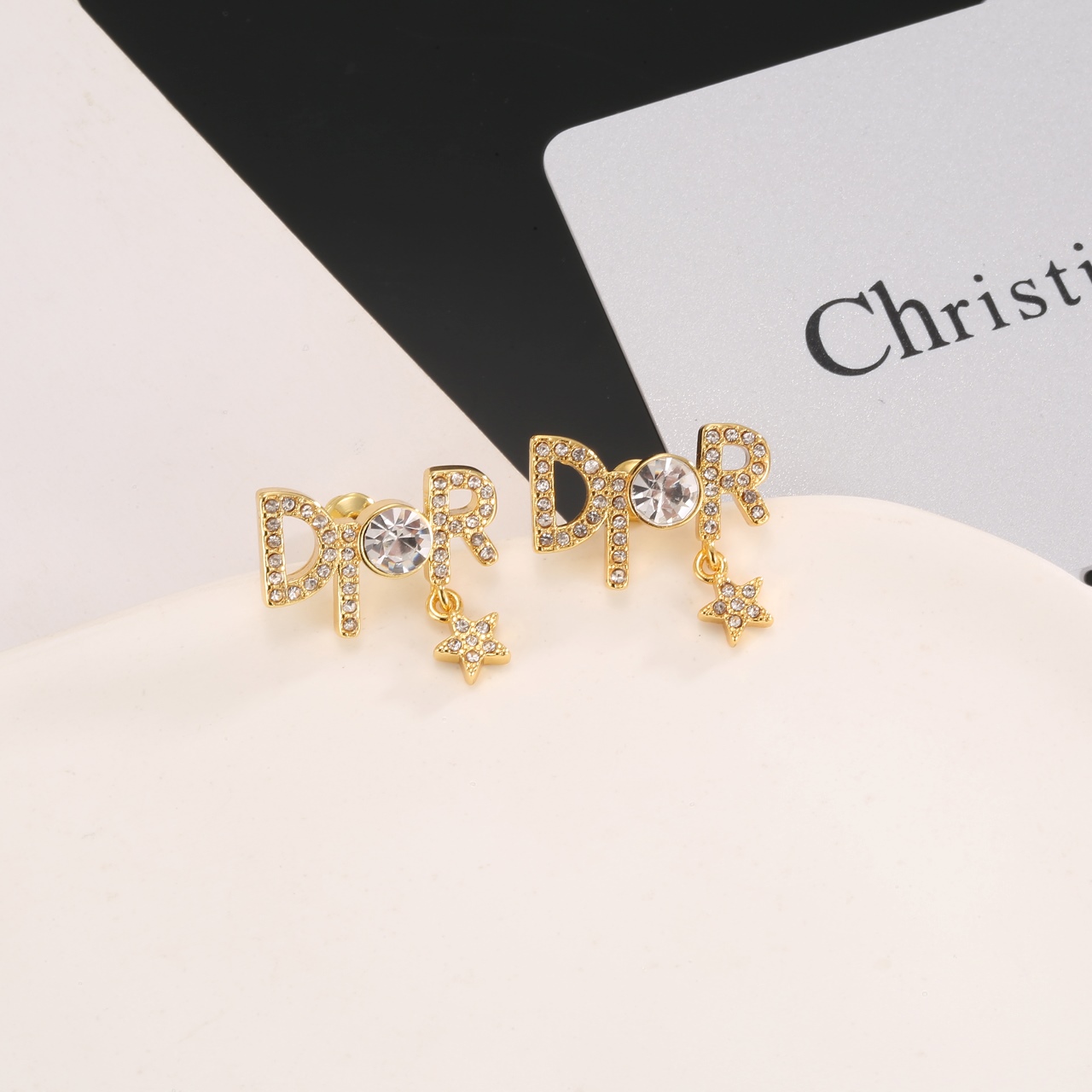 Dior Dio r evolution Star Charm Stud Earrings earrings Gold-tone metal with clear faceted crystal accents One Size standard stud earring size approx 1 5cm drop length