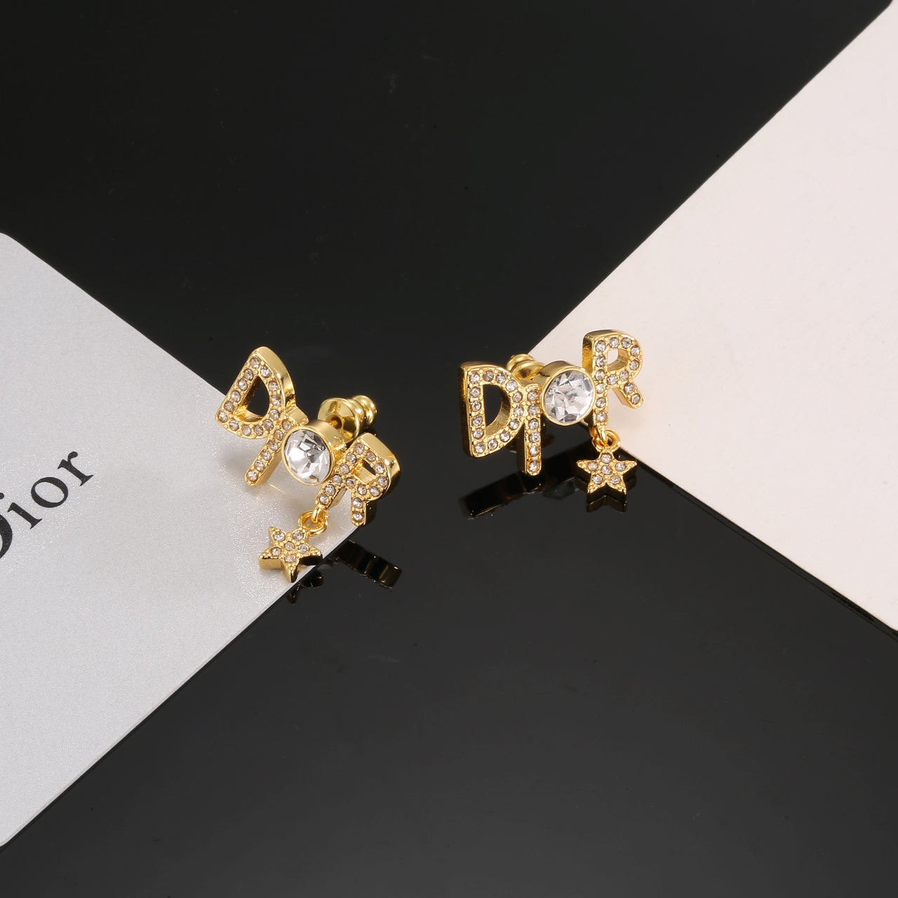 Dior Dio r evolution Star Charm Stud Earrings earrings Gold-tone metal with clear faceted crystal accents One Size standard stud earring size approx 1 5cm drop length
